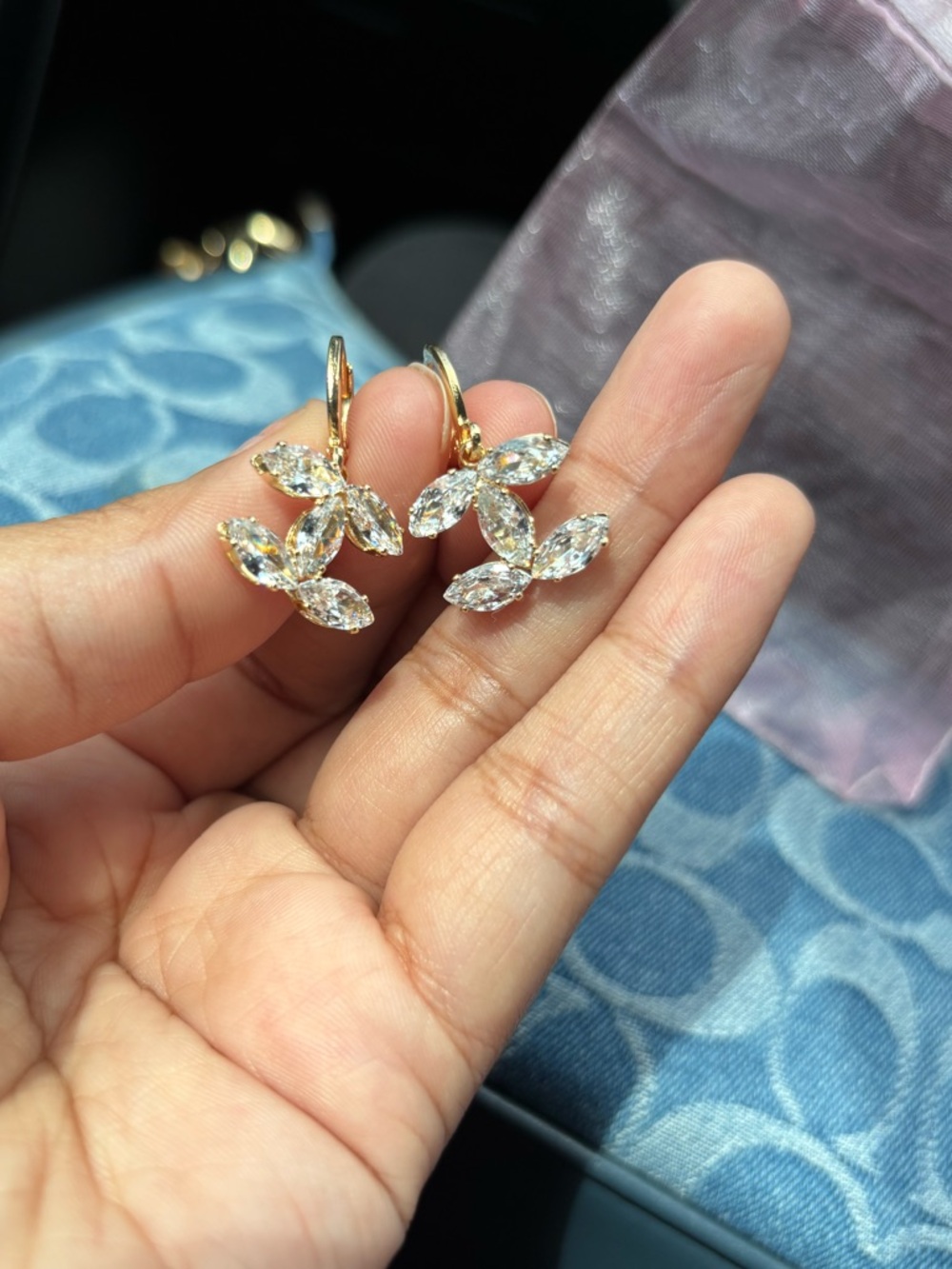 Gold Marquise Cubic Zirconia Crystal Drop Earrings - Sparkling Gold Tone